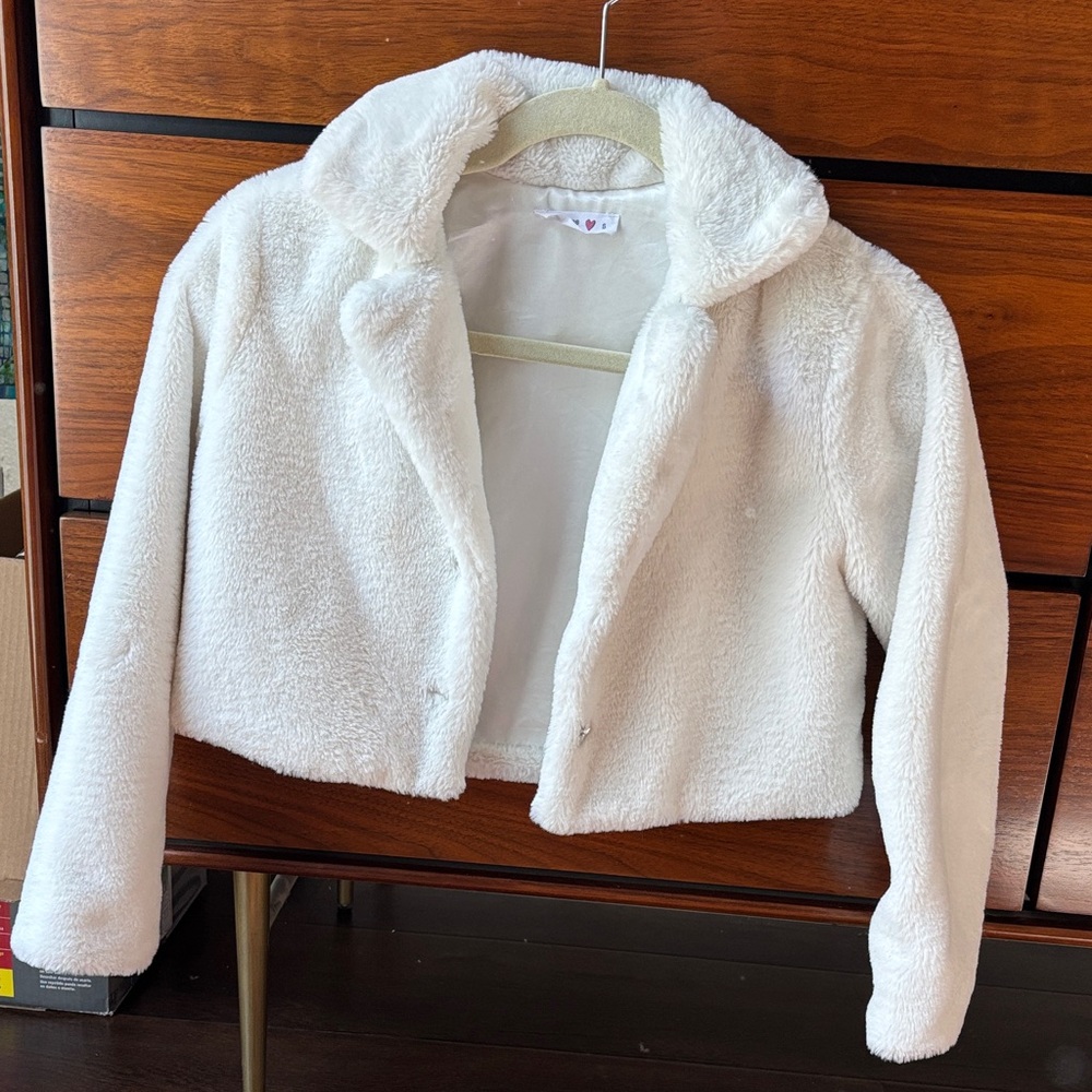 Beautees Soft White Fleece Jacket for Kids (S)